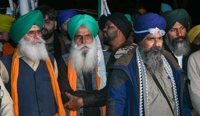Farmer leaders at the Punjab-Haryana Shambhu border during farmers' 'Delhi Chalo' march | PTI