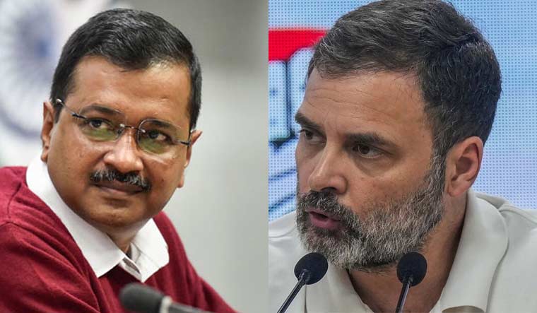 AAP convenor Arvind Kejriwal (left) and senior Congress leader Rahul Gandhi