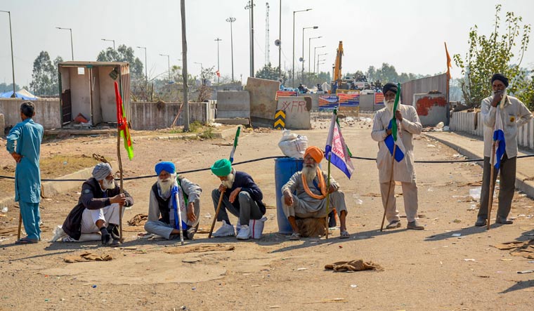 Farmers during their 'Delhi Chalo' march, near the Punjab-Haryana Shambhu border, in Patiala | PTI