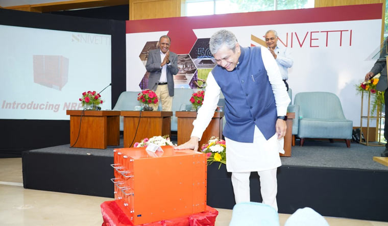 Union Minister for Railways and IT Ashwini Vaishnaw during the launch of indigenous 2.4 tbps router developed router by Bengaluru-based Nivetti Systems