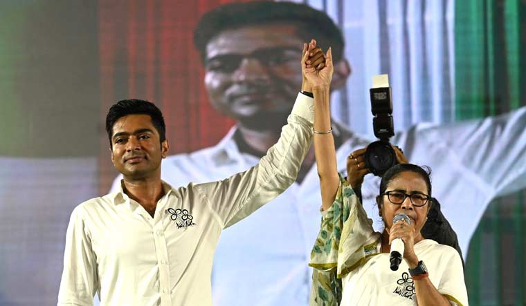 Chief Minister Mamata Banerjee and her nephew and TMC candidate Abhishek Banerjee during a rally in Diamond Harbour | Salil Bera