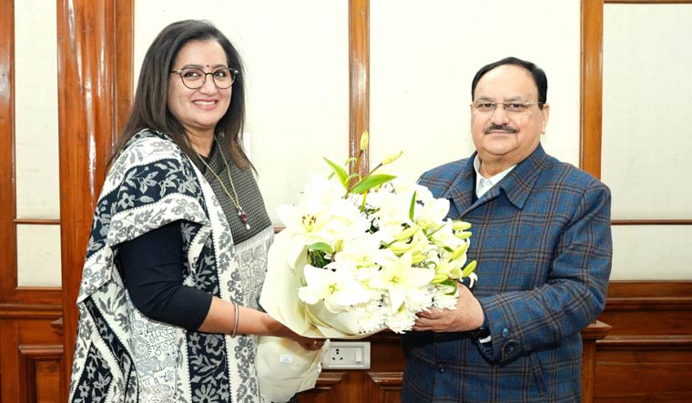 Lok Sabha MP and actor Sumalatha Ambareesh meeting BJP national president J.P. Nadda | X