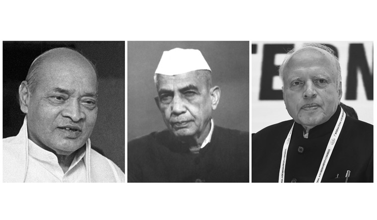 (L-R) Former prime ministers P.V. Narasimha Rao and Charan Singh, and agriculture scientist M.S. Swaminathan