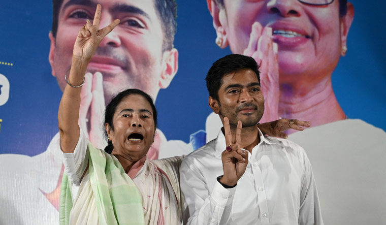 West Bengal Chief Minister Mamata Banerjee with her nephew and TMC general secretary Abhishek Banerjee after the party's big victory in Lok Sabha polls | Salil Bera