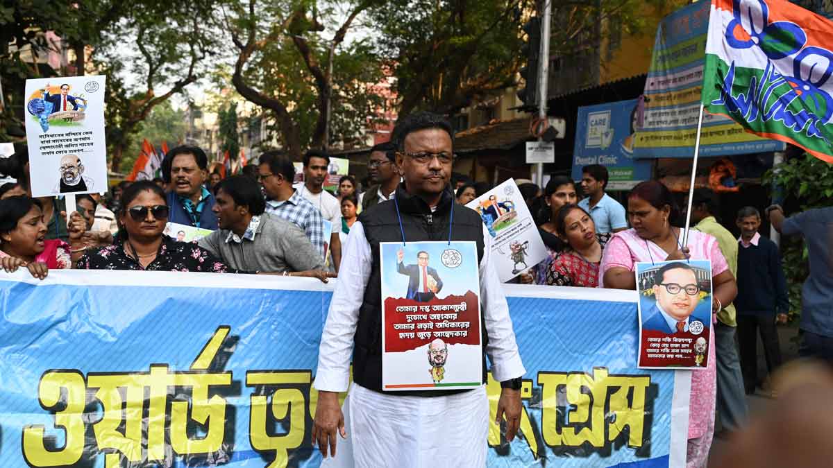 Mayor Firhad hakim in a protest rally against Amit Shah's comment on Ambedkar in Kolkata | Salil Bera