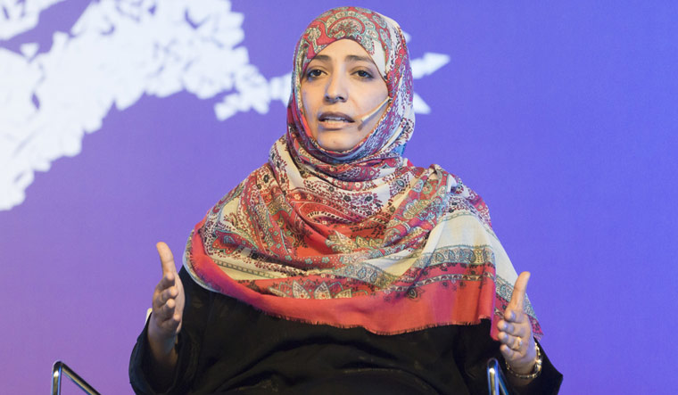 Tawakkol-Karman-speaking-15th-World-Summit-of-Nobel-Peace-Laureates-nov142015-Barcelona-shut