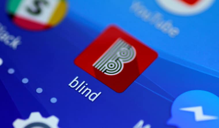 The Blind anonymous work talk application is seen on a mobile phone | Reuters