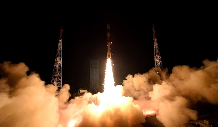ISRO's PSLV-C42, carrying two foreign satellites, NovaSAR and S1-4, lifts off from first launch pad of Satish Dhawan Space Center in Sriharikota, on Sunday | AP