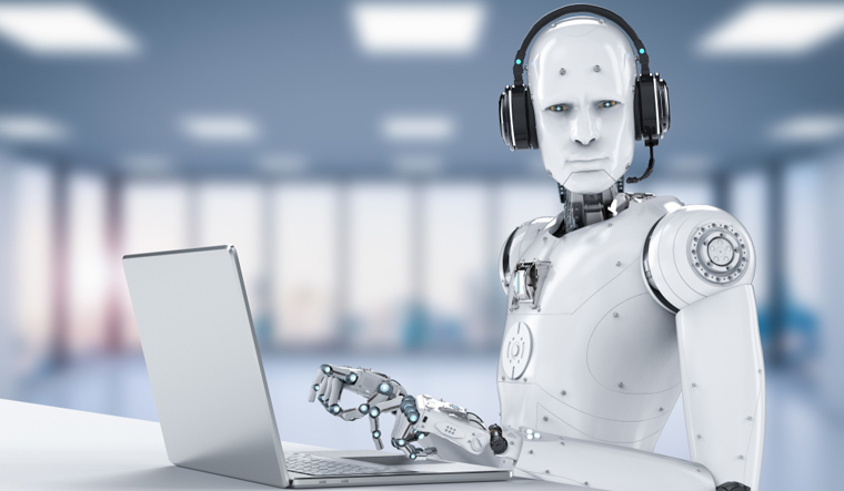 humanoid-robot-working-headset-notebookp-computer-laptop-shut
