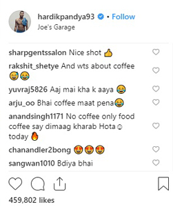 Comments on Hardik Pandya's Instagram post