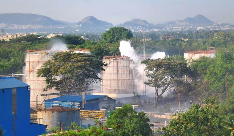 Vapour billows out from LG Polymers plant after a major chemical gas leak in RR Venkatapuram village, Visakhapatnam | PTI