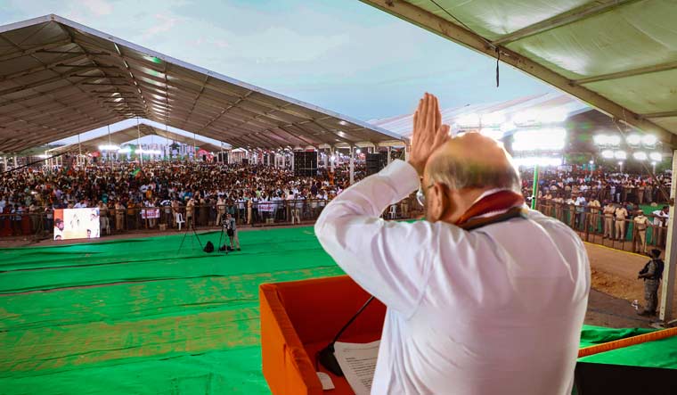 Union Home Minister Amit Shah during a public meeting at Munugode | PTI