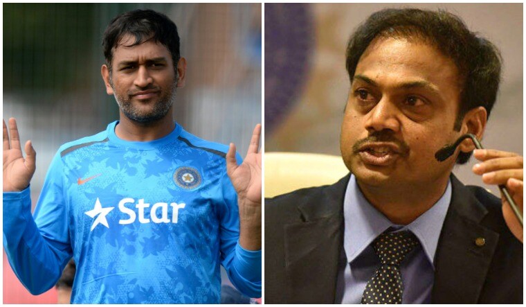 Mahendra Singh Dhoni (left) and chairman of selectors M.S.K. Prasad