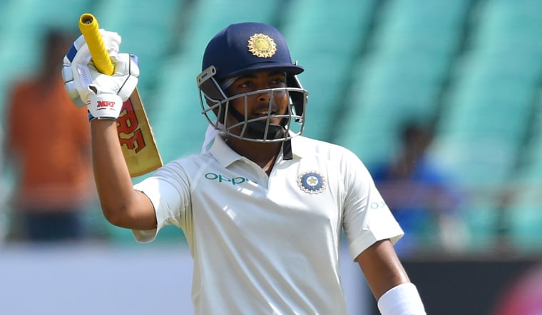 Prithvi Shaw celebrates after scoring a half-century | AFP