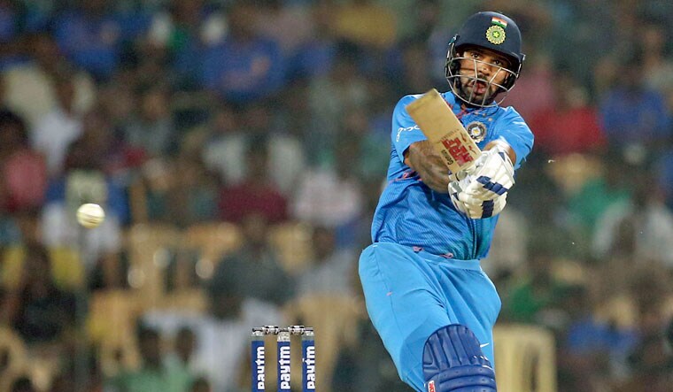 Shikhar Dhawan plays a shot during the third and last Twenty20 international cricket match between India and West Indies in Chennai on Sunday | PTI