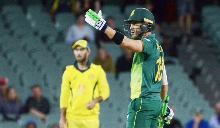 South African batsman Faf du Plessis reacts during the second ODI against Australia at the Adelaide Oval | AFP