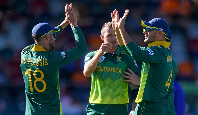 South Africa players celebrate after taking a wicket during a tour warm-up match against Australia Prime Minister's XI | AP