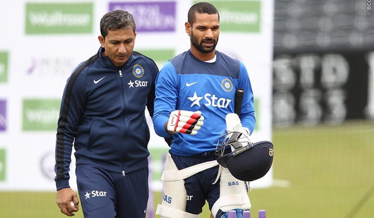 (File) India batting coach Sanjay Bangar with Shikhar Dhawan | bcci.tv