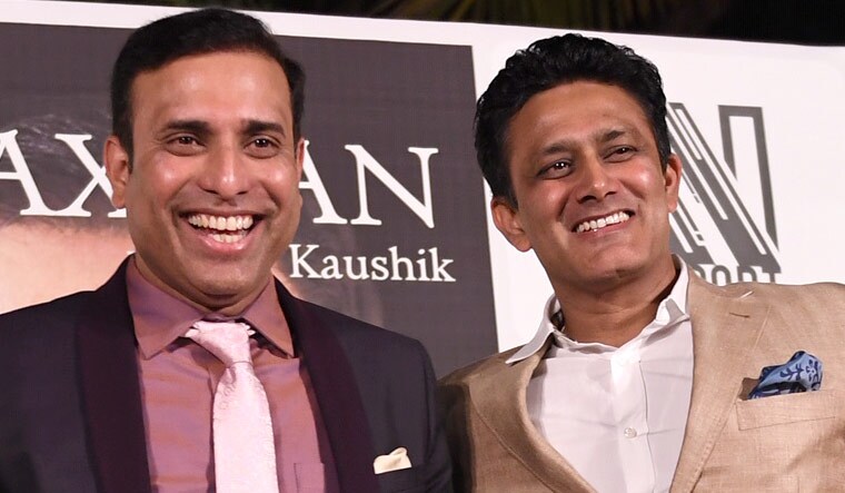V.V.S. Laxman (left) and Anil Kumble at the launch of the former's autobiography '281 and beyond' in Bengaluru | Bhanu Prakash Chandra