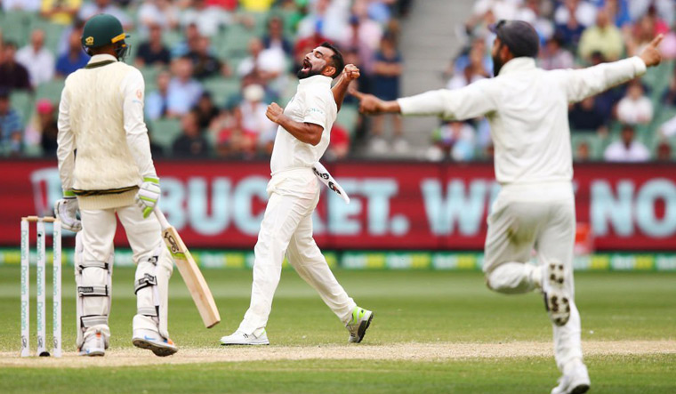 Mohammed Shami celebrating Melbourne wicket