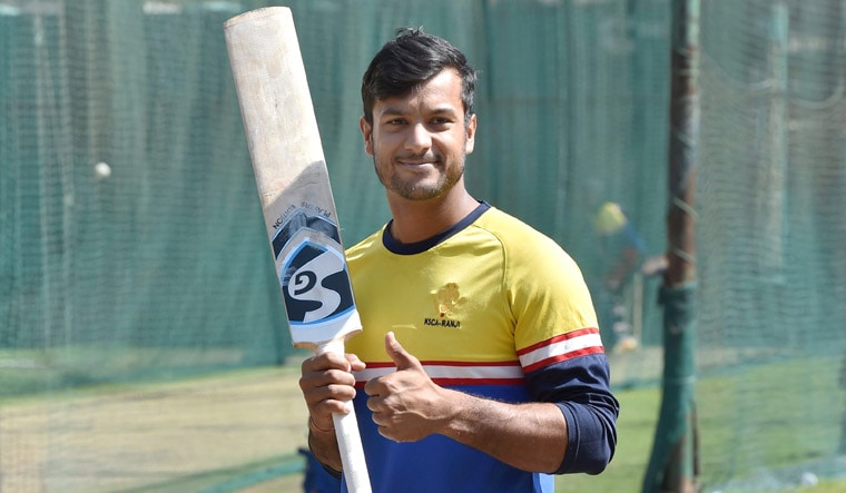 Mayank Agarwal during a training session on the eve of  the Vijay Hazare Trophy final against Saurashtra at the Feroz Shah Kotla, in New Delhi | PTI