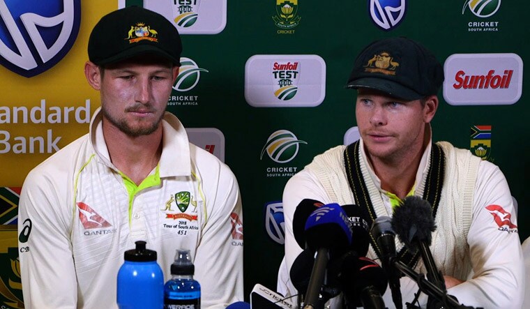 Australia captain Steve Smith (right), with Cameron Bancroft, at a press conference admitted to ball-tampering during the third Test against South Africa | AFP