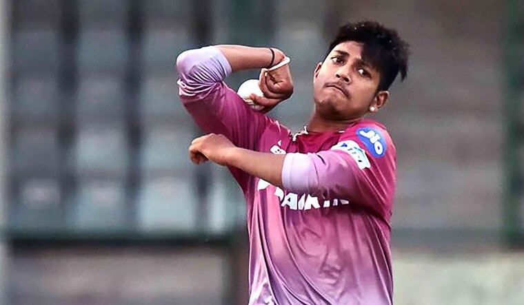 Sandeep Lamichhane at a practice session for Delhi Daredevils in New Delhi | AFP