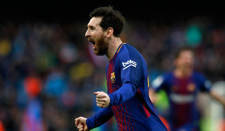 Spain Soccer La Liga, Lionel Messi Barcelona AP
