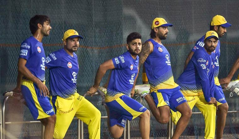 Chennai Super Kings players during a practice session at the Chepauk Stadium in Chennai | PTI