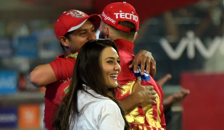 Kings XI Punjab's co-owner actor Preity Zinta celebrates after their team beats Delhi Daredevils in an IPL T20 match | PTI