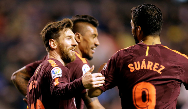 Lionel Messi's hat-trick helped Barcelona secure a thrilling 4-2 victory at Deportivo La Coruna