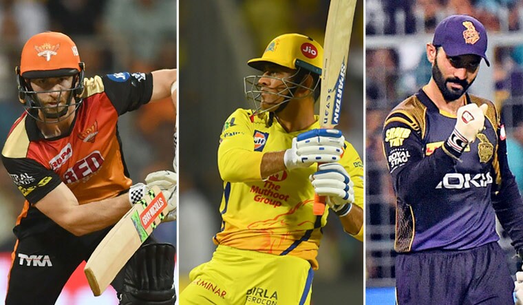 (left to right) SunRisers Hyderabad captain Kane Williamson, Chennai Super Kings' M.S. Dhoni and Kolkata Knight Riders' Dinesh Karthik | AFP; PTI