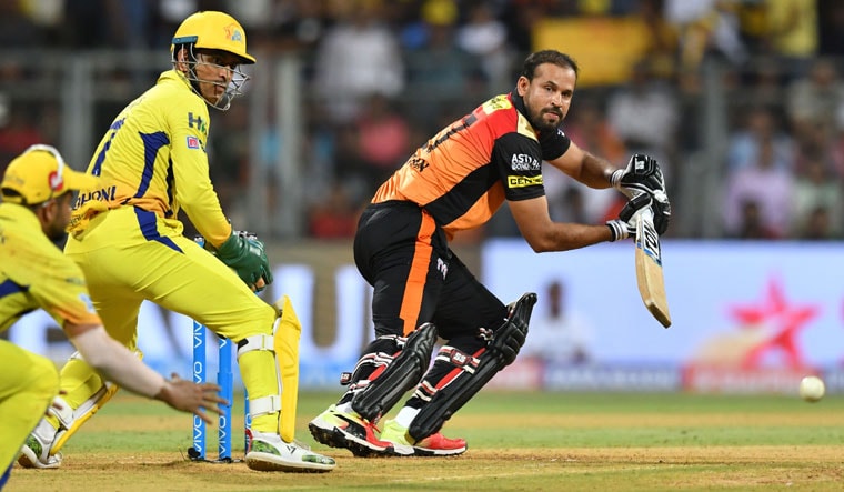 Sunrisers Hyderabad's Yusuf Pathan (R) plays a shot during the 2018 IPL final match against Chennai Super Kings at the Wankhede stadium in Mumbai | AFP