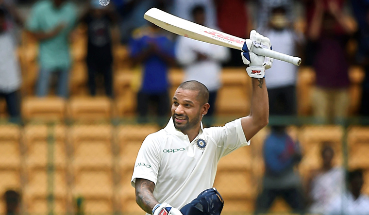 India-Afghanistan Test: Dhawan's ton takes India to formidable score before rain stops play