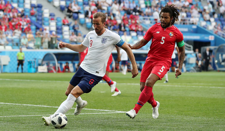 England's Harry Kane in action with Panama's Roman Torres | Reuters