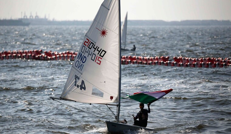 Harshita Tomar competes in the Open Laser 4.7 race | Reuters