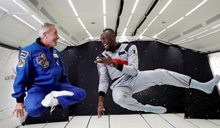 Usain Bolt during the zero-gravity flight | via Instagram (@usainbolt)