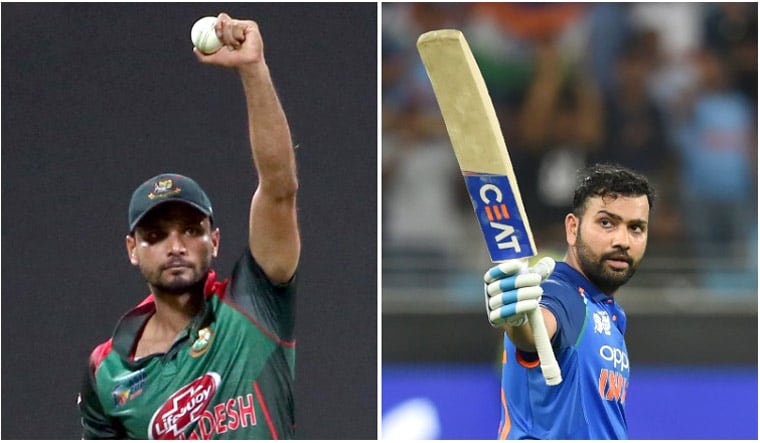 Bangladesh captain Mashrafe Mortaza (left) and India captain Rohit Sharma