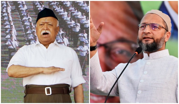 RSS chief Mohan Bhagwat (left); Asaduddin Owaisi | PTI