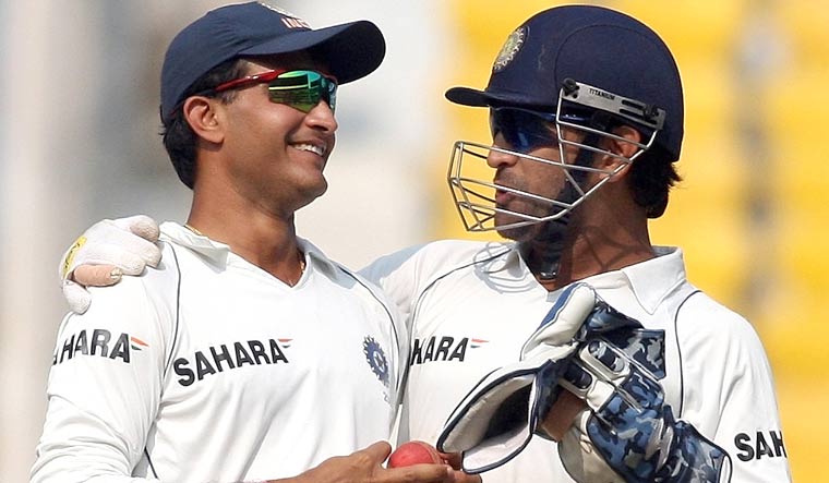 (File) Dhoni (right) with Sourav Ganguly | AFP