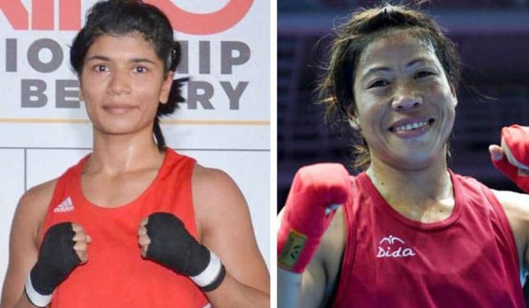 Nikhat Zareen (left); Mary Kom