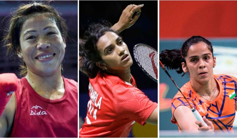 (From left) M.C. Mary Kom, P.V. Sindhu and Saina Nehwal