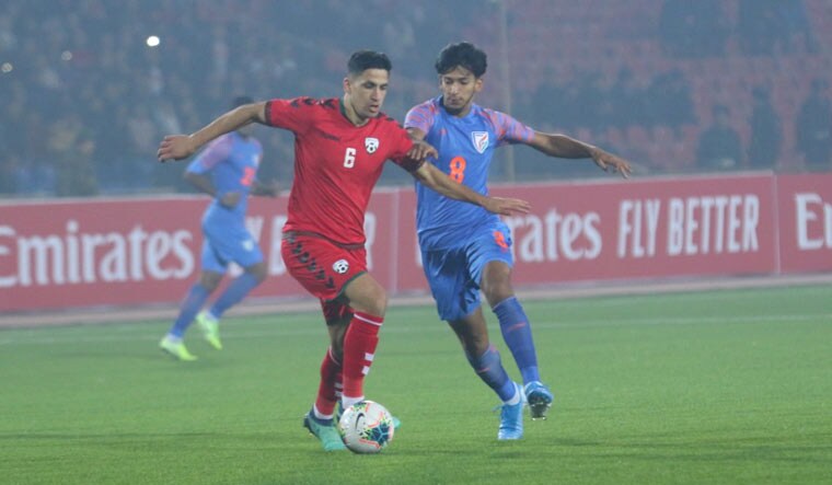 Action from the FIFA WC Qualifier match between India and Afghanistan in Dushanbe, Tajikistan | via Twitter