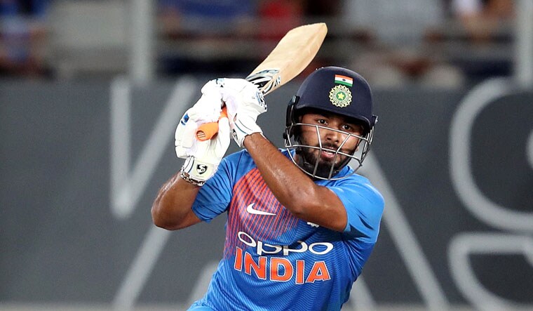 Rishabh Pant plays a shot during the second T20 international match between New Zealand and India in Auckland | AFP