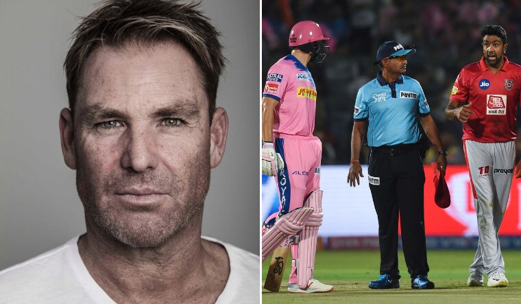[Left] Shane Warne. On right is a picture of Rajasthan Royals' Jos Buttler exchanging words with Kings XI Punjab's Ravichandran Ashwin after the former was mankaded by the Punjab skipper | File 