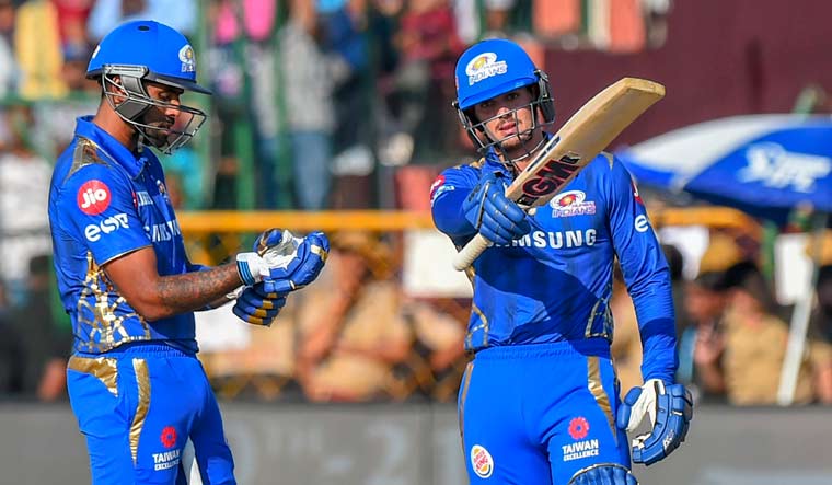 Quinton de Kock celebrates his half century during the IPL 2019 match against Rajasthan Royals, at Sawai Mansingh Stadium, Jaipur | PTI