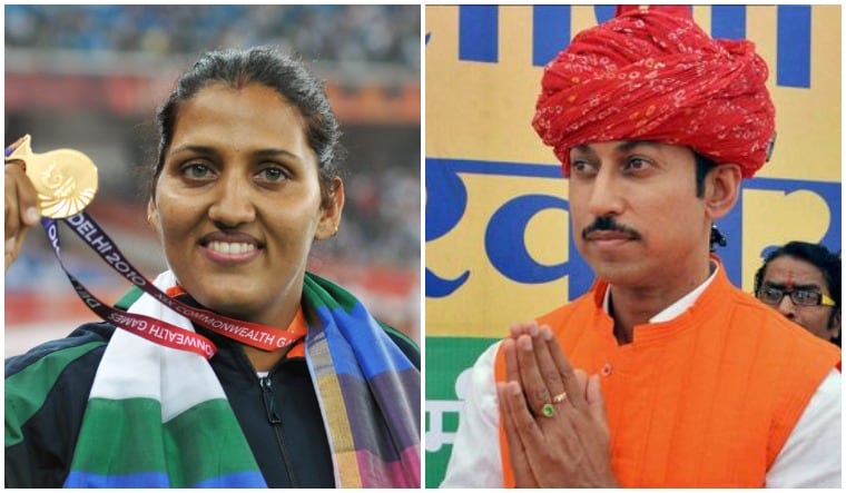 Krishna Poonia (left) and Rajyavardhan Rathore