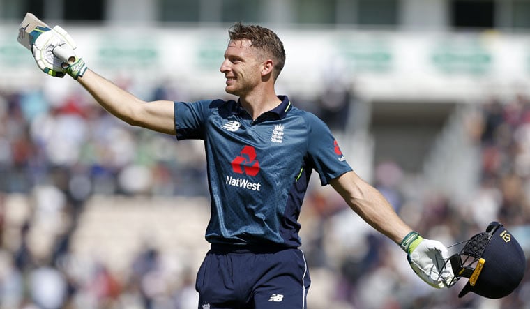 England's Jos Buttler reacts as he leaves after scoring 110 not out during the second ODI match against Pakistan at The Ageas Bowl in Southampton | AFP