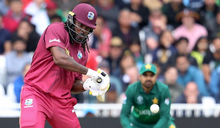 Chris Gayle plays a shot against Pakistan during the ICC World Cup 2019 match at Trent Bridge cricket ground in Nottingham | AP