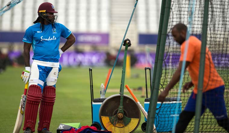 West Indies batsman Chris Gayle during a training session at Trent Bridge | AFP
